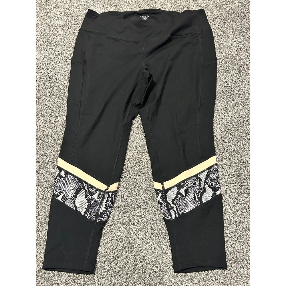 F37 Torrid‎ Active Plus Size 3 Black Snakeskin Trim Capri Leggings Workout